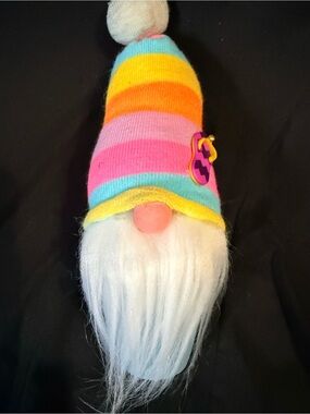 Handmade Flowerpot Colorful Striped Hat Gnome with White Beard